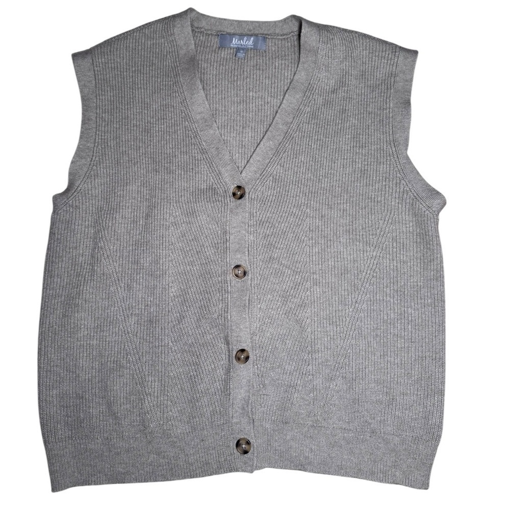 Gray/Tan Knit Button-Up Vest